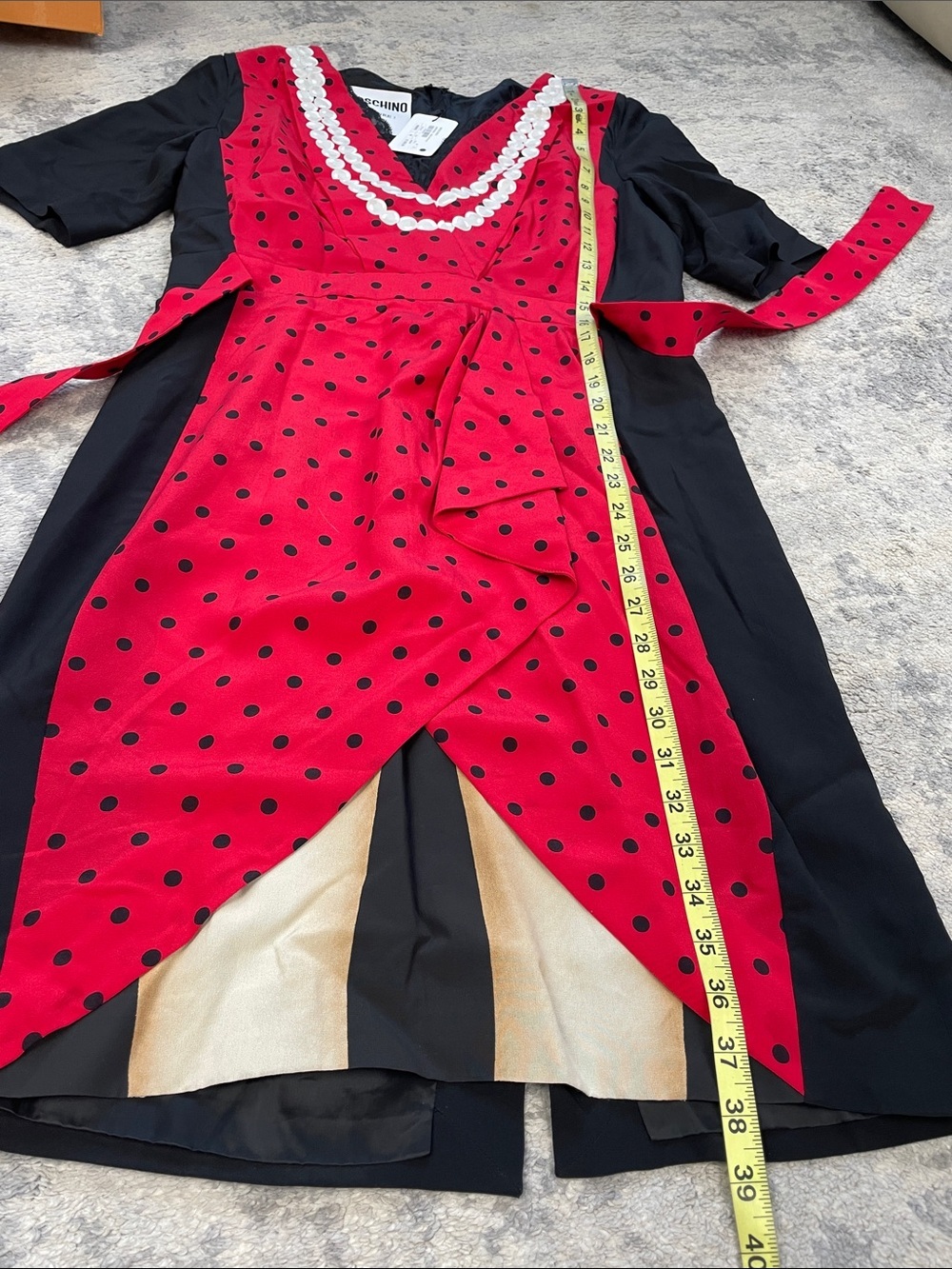 NWT Moschino Couture Polka Dot Retro Pinup Dress Red Black Silk Sz 12 - Picture 13 of 15